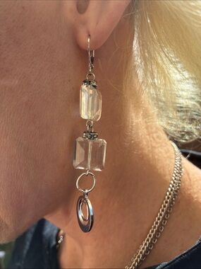 Vintage Clear Crystal Drop Earrings with Silver Accents